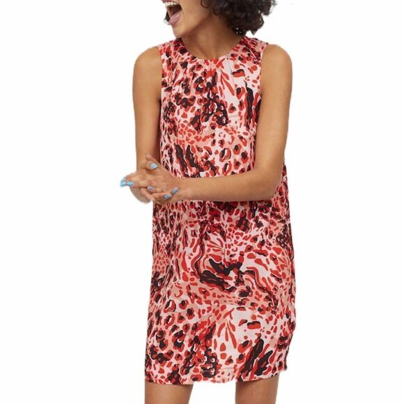 H&M Sleeveless Dress Keyhole‎ Batik Printed Back Pink Orange Size 2 - Picture 1 of 9